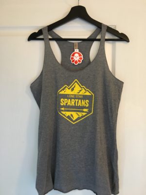 LSS Mountain Shirt in ladies' racerback tank top style - front. Find your mountain and don't quit!