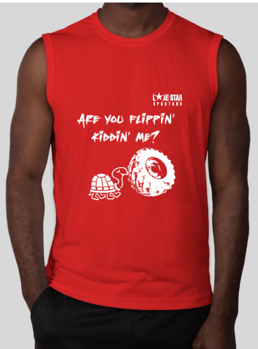 Men's muscle shirt top showing turtle flipping a tire
